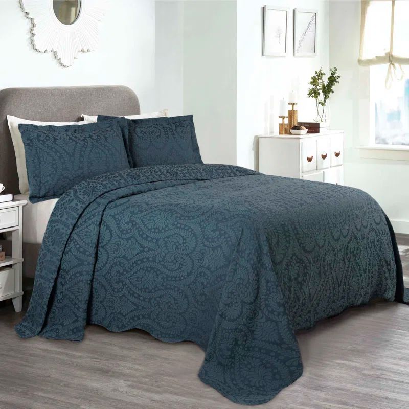 Deep Sea Full Cotton Blend Floral Bedspread Set