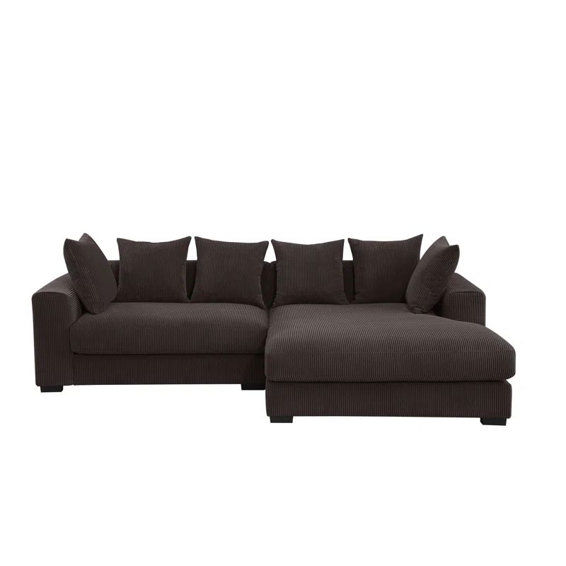 Brown Corduroy Three-Piece Sectional Sofa with Chaise Lounge