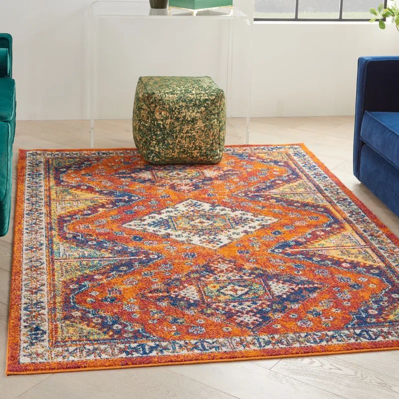Orange Multicolor Diamond Pattern 4' x 6' Synthetic Area Rug