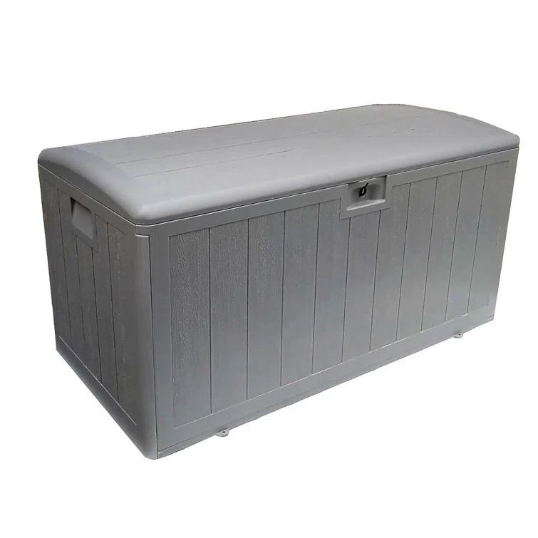 Gray 105-Gallon Lockable Resin Wicker Deck Box