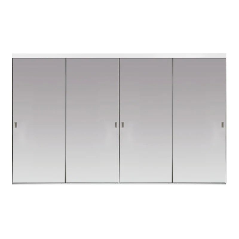 120" x 80" White Aluminum Frame Sliding Closet Doors with Mirror Panels