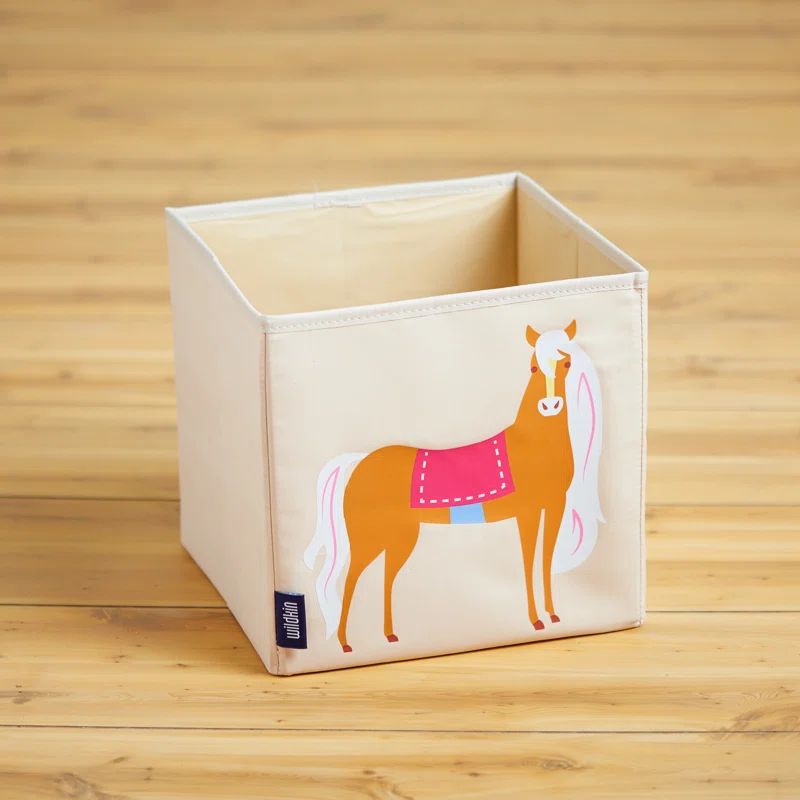 Wildkin Beige and Pink Horse Fabric Kids Storage Cube
