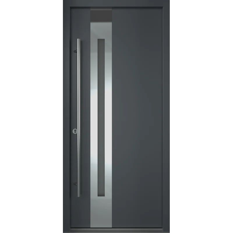 Anthracite Zinc-Galvanized Steel Front Door with Frosted Glass