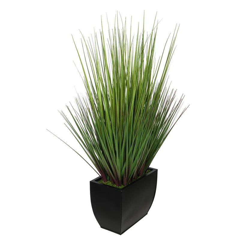 28-inch Green Faux Grass in Black Rectangular Planter