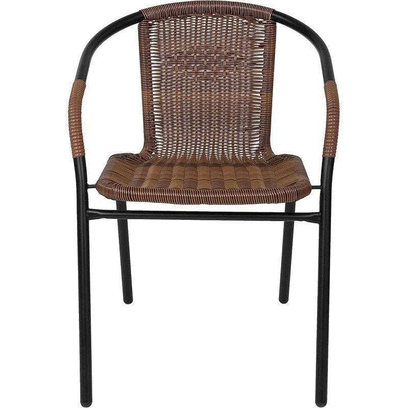 Medium Brown Rattan Stackable Indoor-Outdoor Dining Chairs, Set of 4