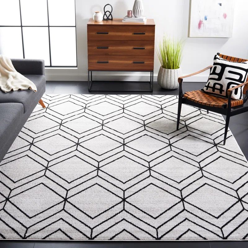 Adirondack Chic Black Geometric 9' x 12' Synthetic Area Rug