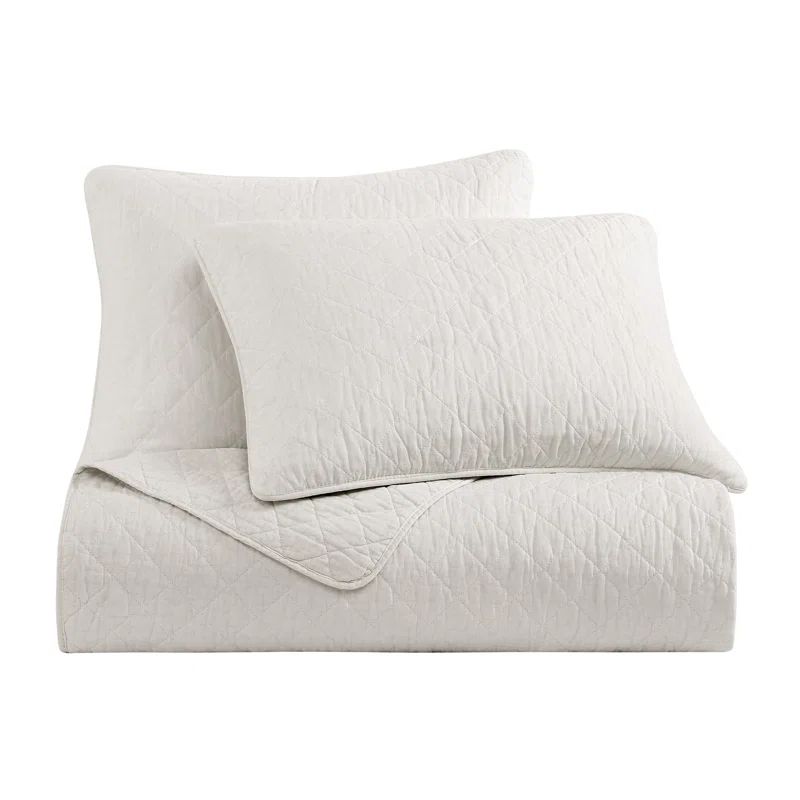 White Cotton King Quilt Set with Diamond Quilting