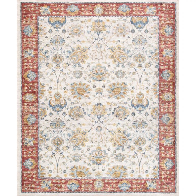 Handmade Rectangular Ivory and Rust Synthetic Area Rug, 9' x 12'