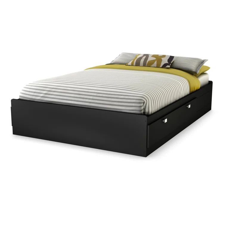 Pure Black Twin Wood Frame Captain's Bed with 3 Drawers