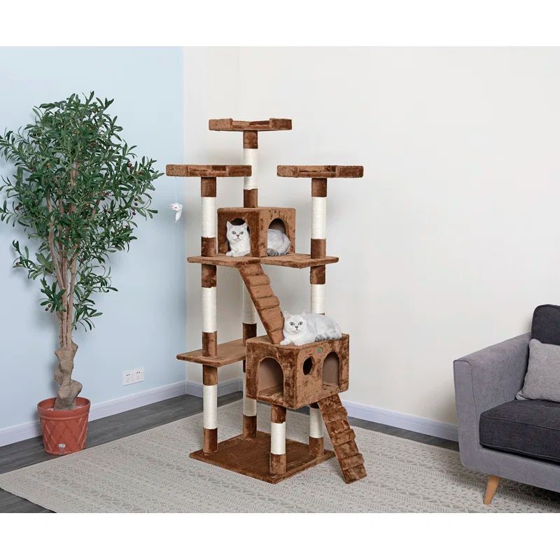 Brown Faux Fur and Sisal Multi-Level Cat Tree Tower