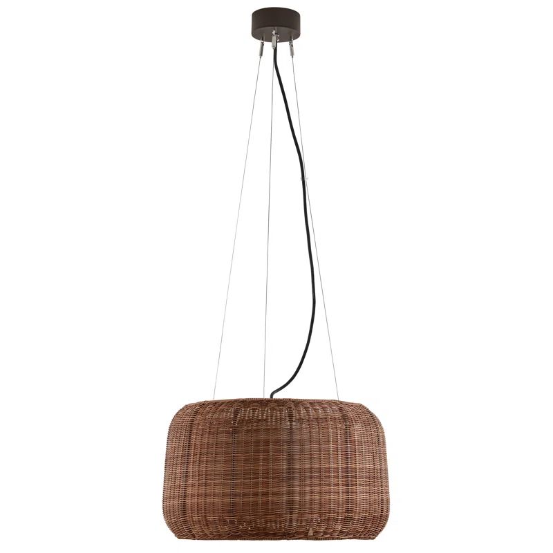 Graphite Brown Drum Pendant with Rattan Brown Synthetic Wicker Shade