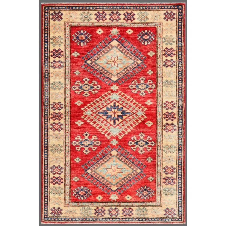 Ivory Hand-Knotted Wool Rectangular Area Rug 60" x 36"