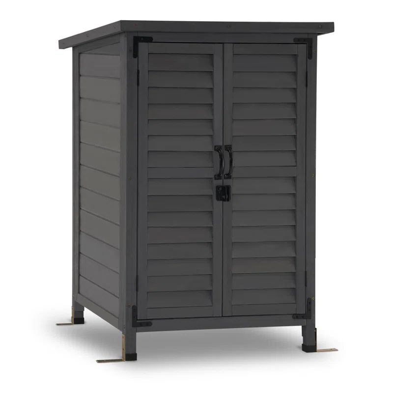 Gray Fir Wood Outdoor Storage Cabinet with Shelving