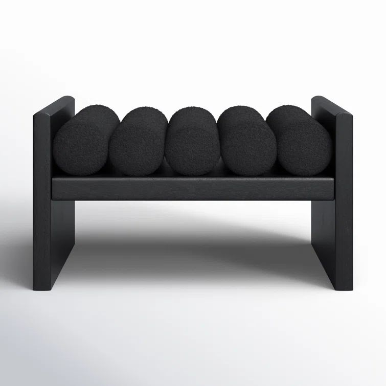 H-Shape Black Boucle Fabric Cushioned Wood Bench
