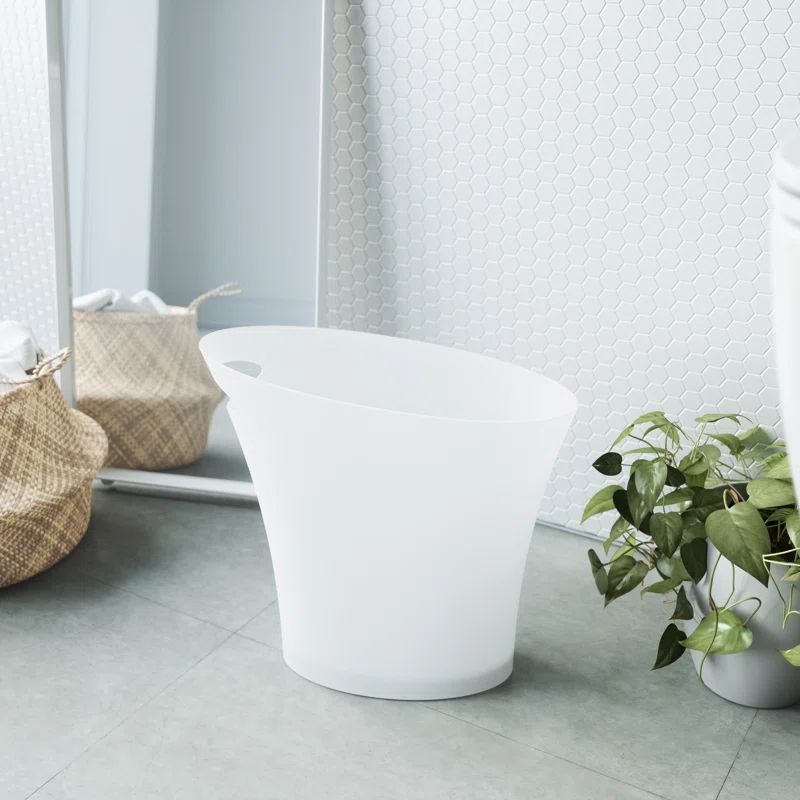 Slim Metallic White Plastic Office Waste Basket