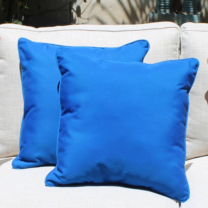 Brilliant Blue 15'' Square Outdoor/Indoor Pillow Set with Piping