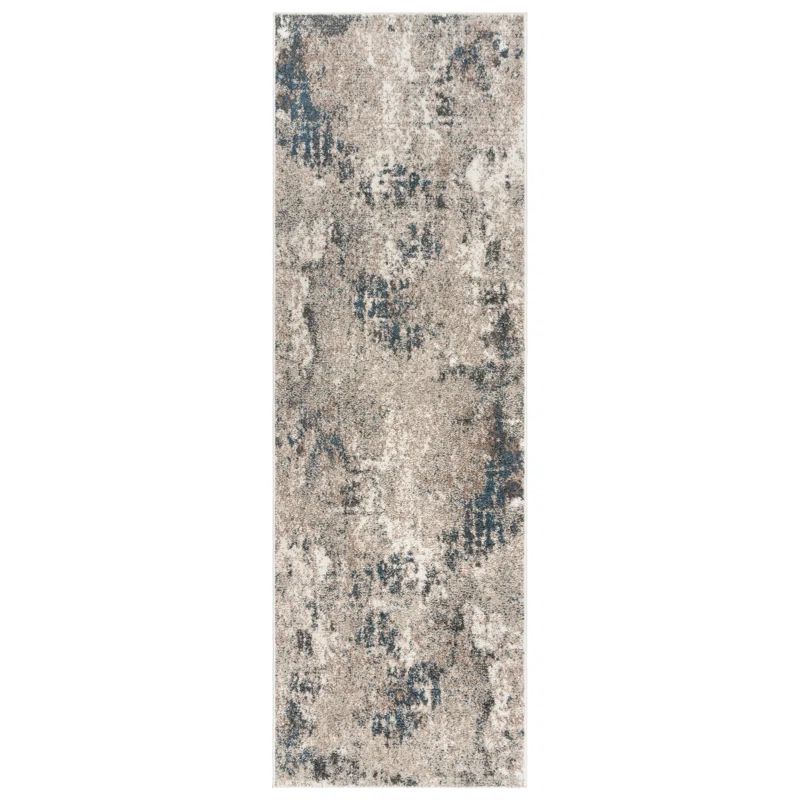 Huma Beige and Blue Tufted Polypropylene 2x8 Runner Rug