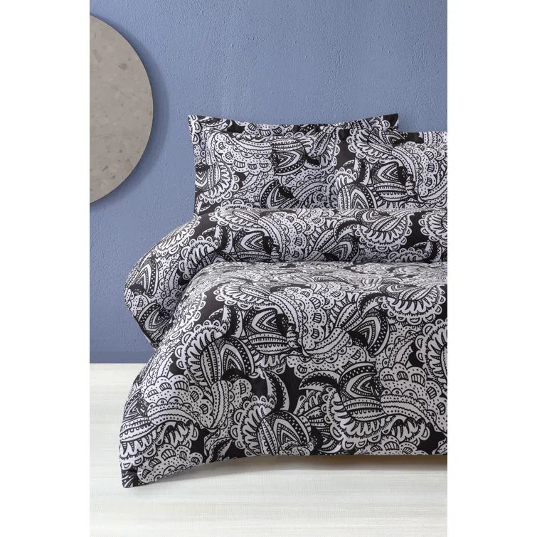 King Black and White Cotton Paisley Duvet Cover Set