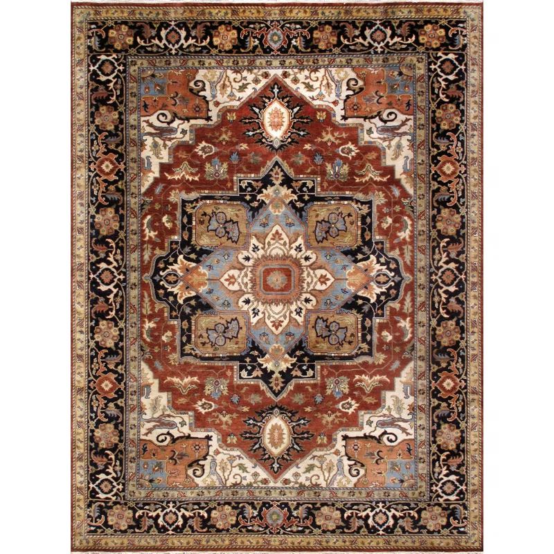 Hand-Knotted Red and Navy Wool Traditional 8' x 10' Rug