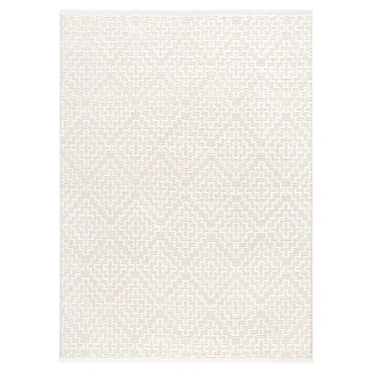 Ivory Geometric Hand-Tufted Wool Rug - 9' x 12' Textural Elegance