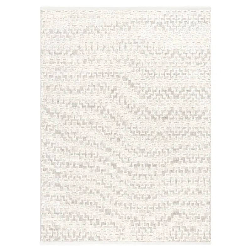 Ivory Geometric Hand-Tufted Wool Rug - 9' x 12' Textural Elegance
