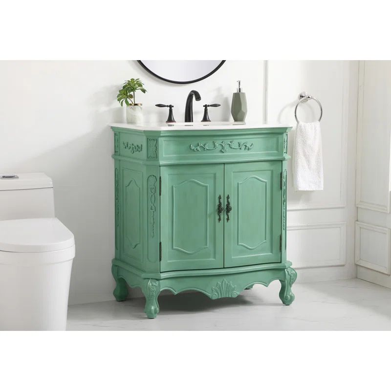 Vintage Mint 32" Freestanding Single Vanity with Quartz Top