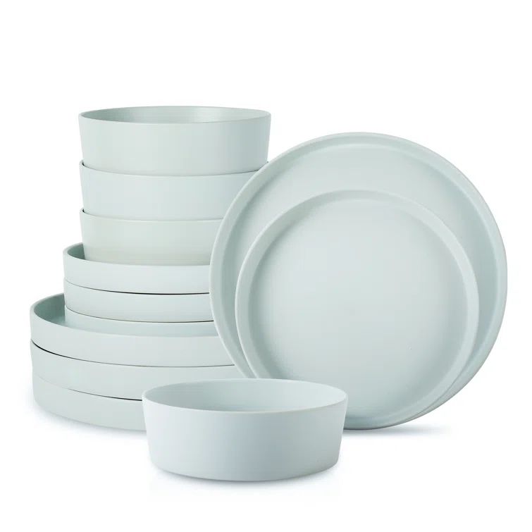 MODAN Matte Blue-Grey Ceramic 12-Piece Dinnerware Set, Service for 4