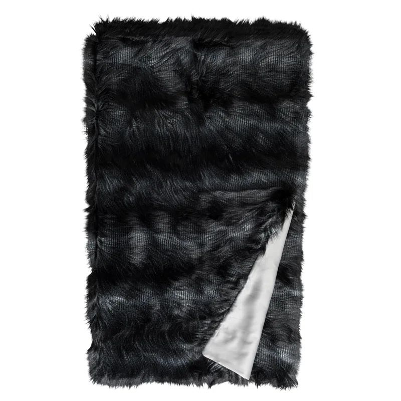 Luxurious Black Faux Fur Throw Blanket 98" x 42"