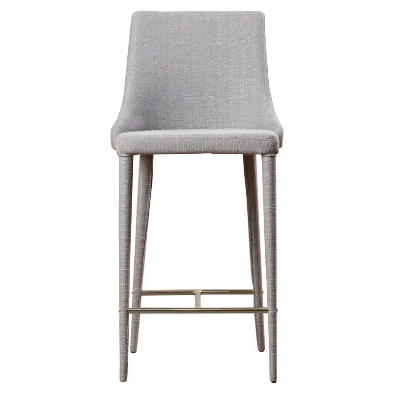 Summerset Light Grey Linen and Chrome Counter Stools, Set of 2