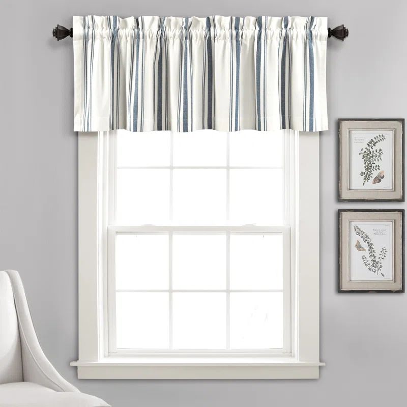 Navy and White Cotton Rod Pocket Window Valance