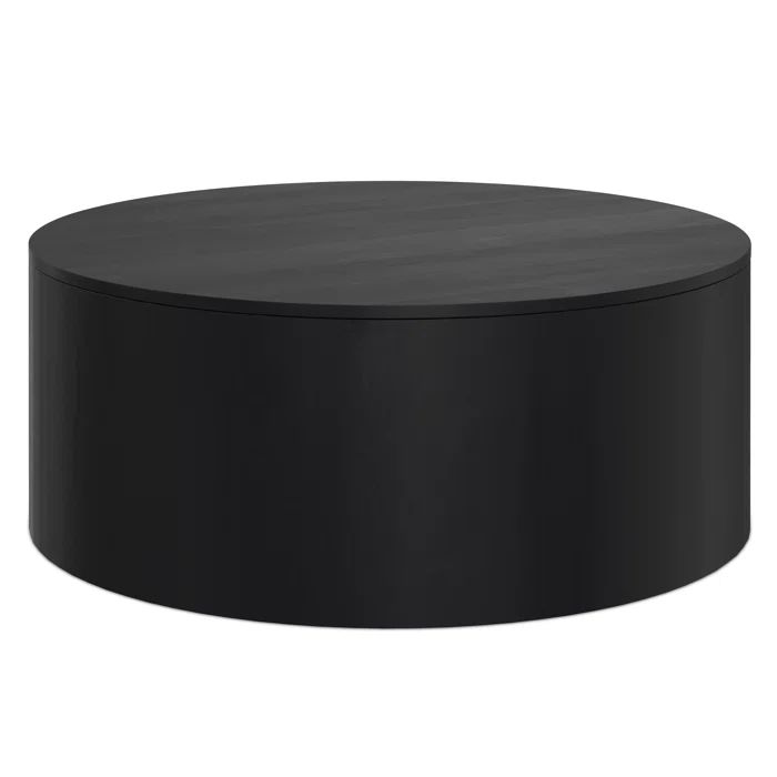 Millbury Black Solid Wood 36" Round Drum Coffee Table