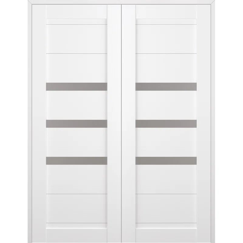 Leora Snow White Frosted Glass 60" x 84" Pine Composite Prehung French Door