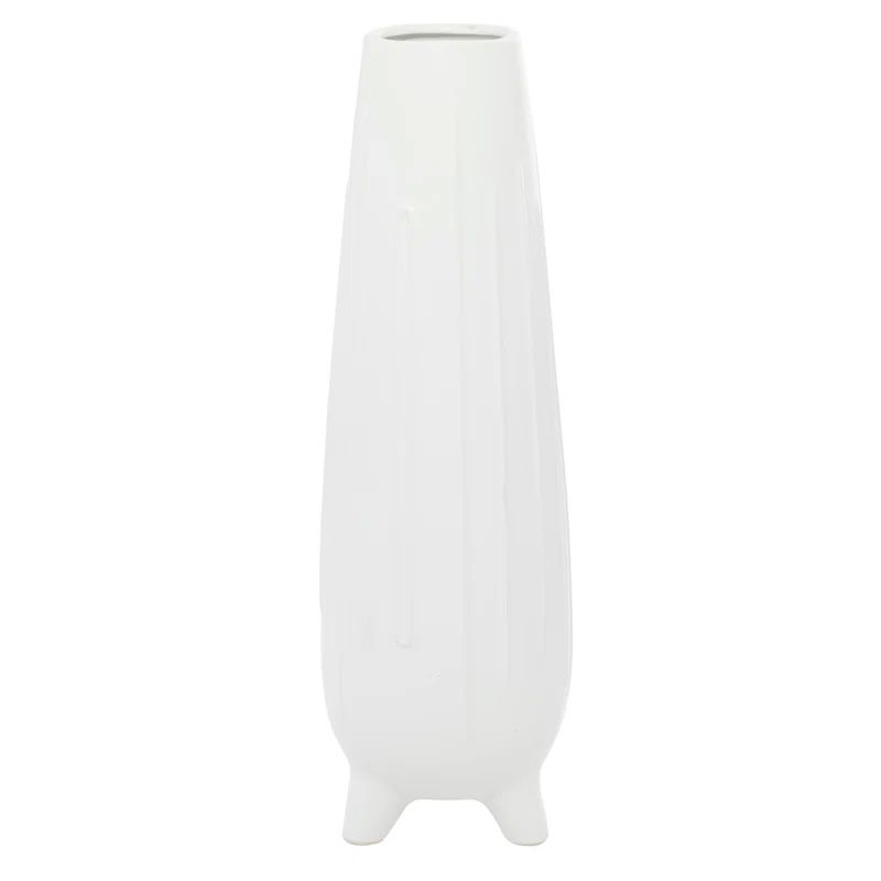 Elevated Geometric White Ceramic Round Vase 20"