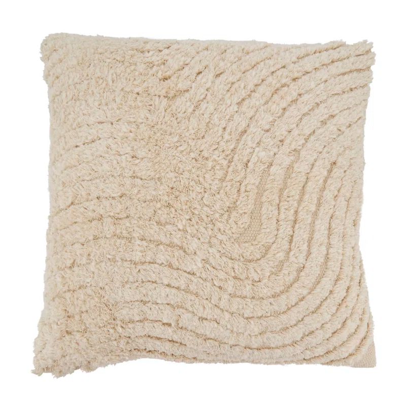 Beige Cotton Tufted 20" Square Throw Pillow with Duck Feather Fill