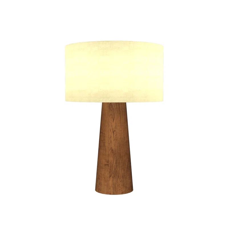 Imbuia Wood Veneer Conical Table Lamp with Off White Shade