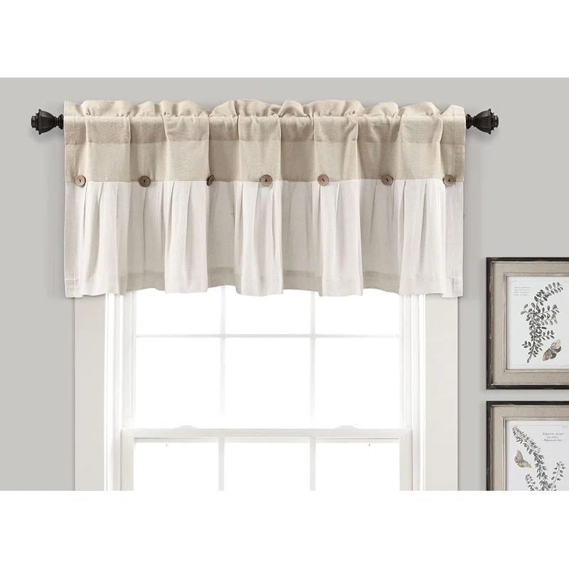 Linen Button Farmhouse Valance with Pleats and Buttons, 52" W x 18" L