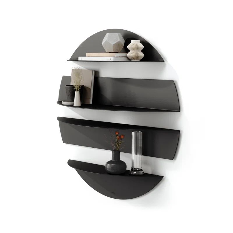 Solis Modern Black Bent Metal Floating Wall Shelf Set
