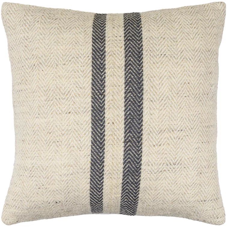 Brett 22" Square Off-White and Light Brown Wool Blend Accent Pillow
