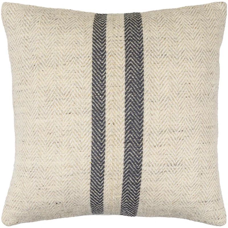 Brett 22'' Beige and Gray Striped Cotton Polyester Throw Pillow