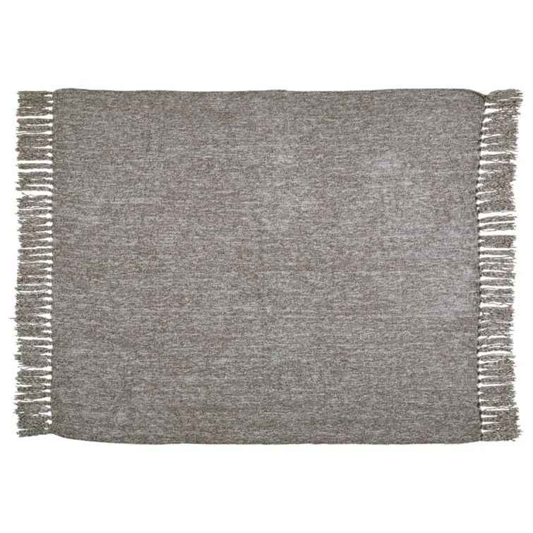 Cream Knotted Fringe Woven Polyester Throw Blanket