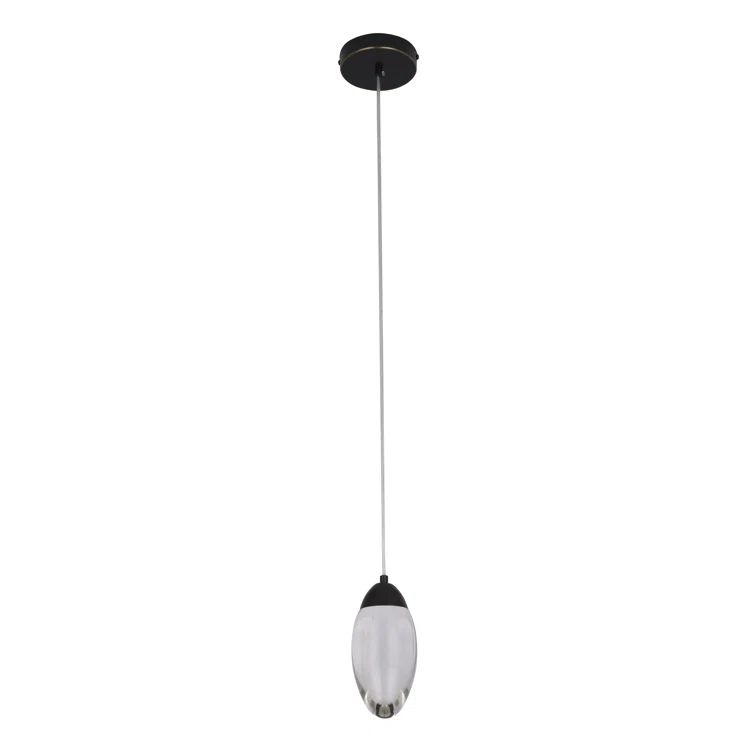 Matte Black LED Pendant with Clear Crystal Shade