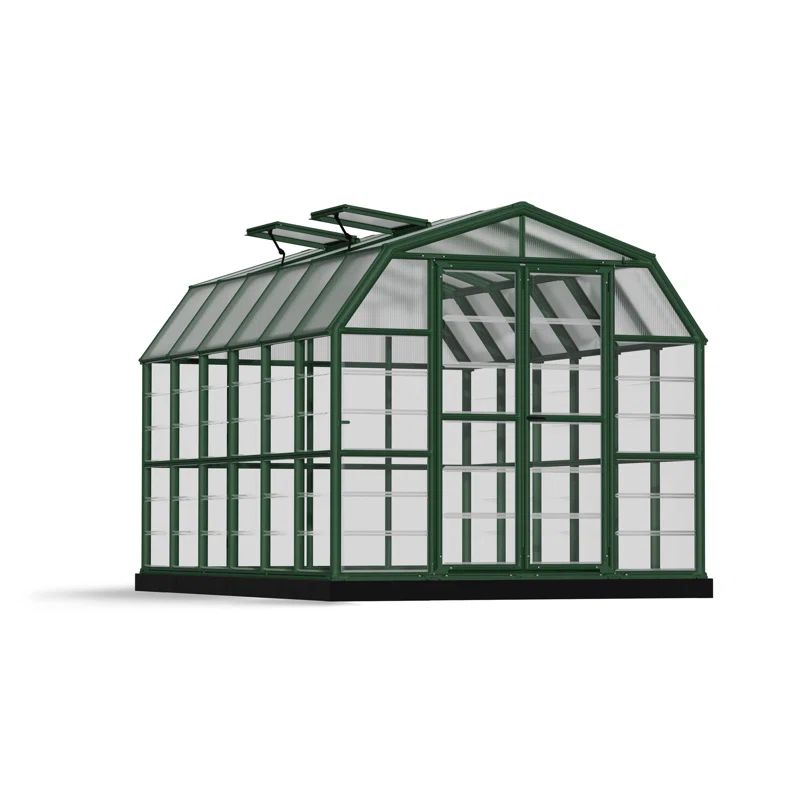 Grand Gardener 8' x 12' Clear Polycarbonate Greenhouse with Green Frame