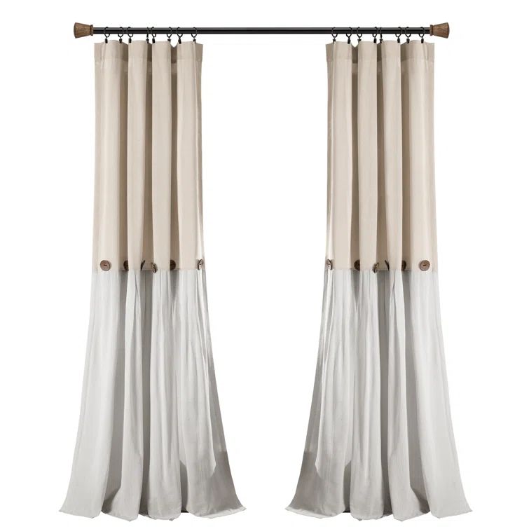 Linen Off-White Pleated Light-Filtering Curtain Panel with Buttons