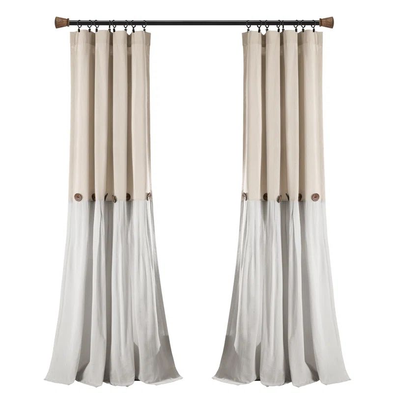 Linen Off-White Pleated Cotton Polyester Window Panel with Buttons