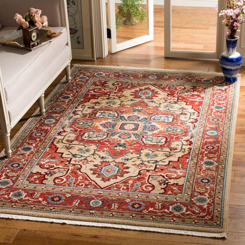 Ralph Lauren-Inspired Quentin Hand-Knotted Red & Beige 4'x6' Area Rug