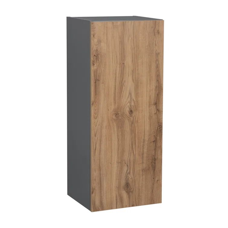 Natural Teak and Gray Particleboard Wall Cabinet
