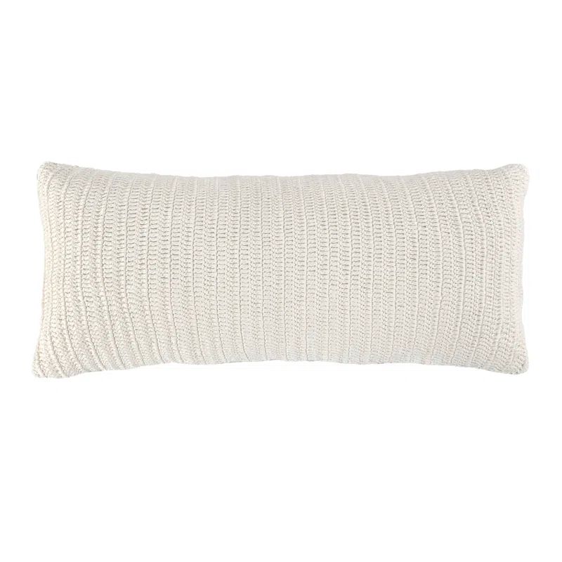 Ivory Knitted Belgian Linen Throw Pillow, 16"x36"
