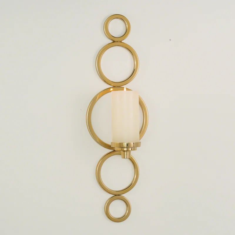 Beveled Progressive Brass Ring Wall Sconce for 3" Pillar Candle