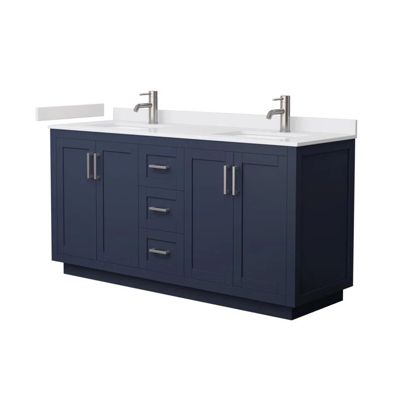 Miranda 66'' Dark Blue Double Vanity with White Marble Top
