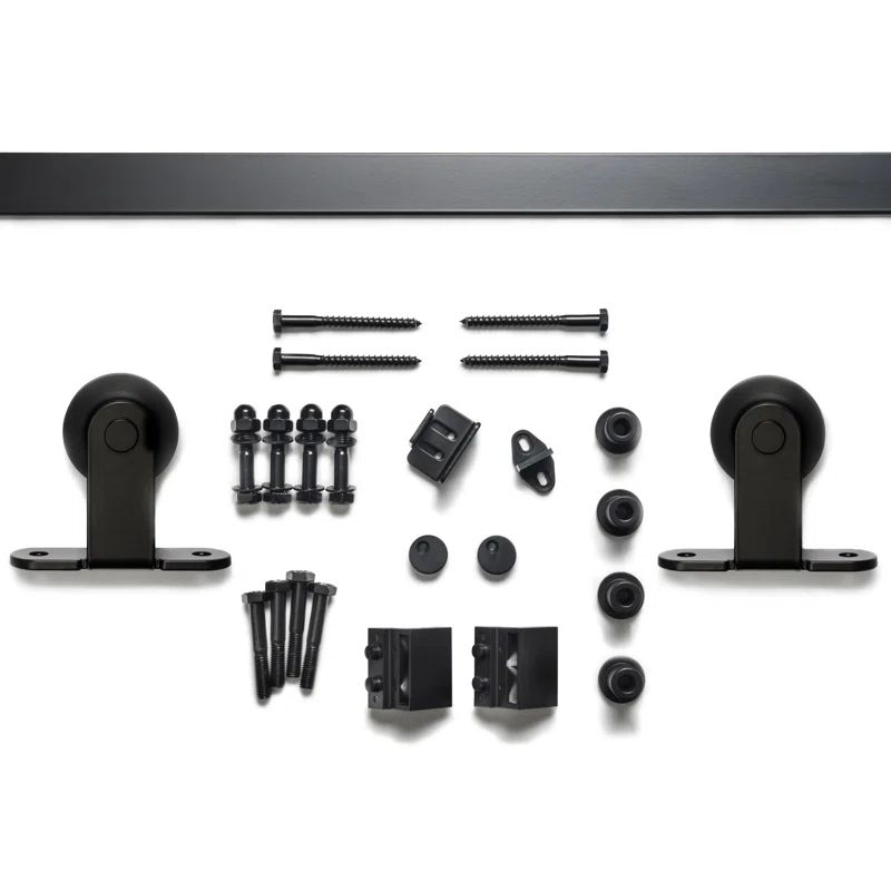 Flat Black Stainless Steel Barn Door Track and Hardware Set